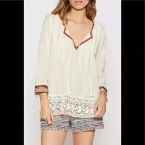 Joie Lace Trim Boho Flowy Long Sleeve Blouse